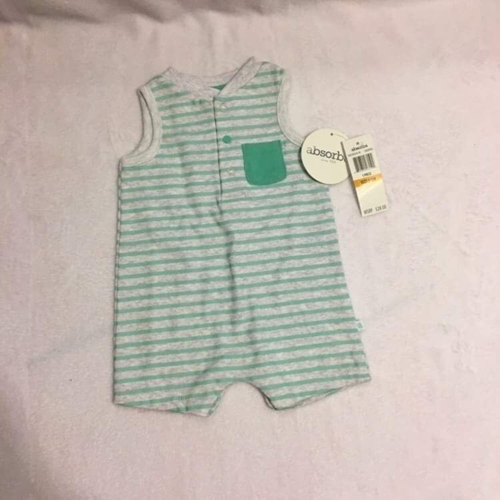 Absorba Romper Baby Boys 0-3M Gray‎ New NWT Striped Sleeveless Henley One Piece